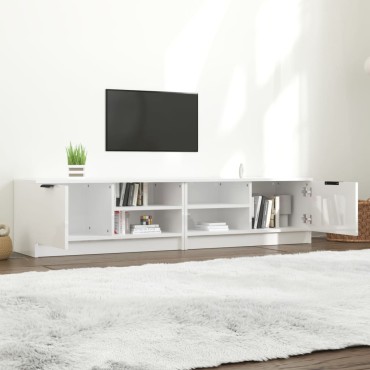 vidaXL Έπιπλα Τηλεόρασης 2 τεμ. Γυαλιστ. Λευκό80x35x36,5cm Επεξ. Ξύλο
