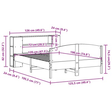 vidaXL Κρεβάτι Βιβλιοθήκη Χωρίς Στρώμα 120x190 εκ Μασίφ Ξύλο Πεύκου