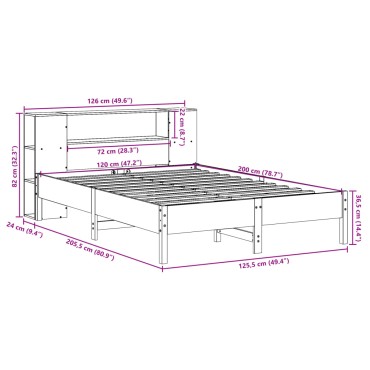 vidaXL Κρεβάτι Βιβλιοθήκη Χωρίς Στρώμα 120x200 εκ Μασίφ Ξύλο Πεύκο