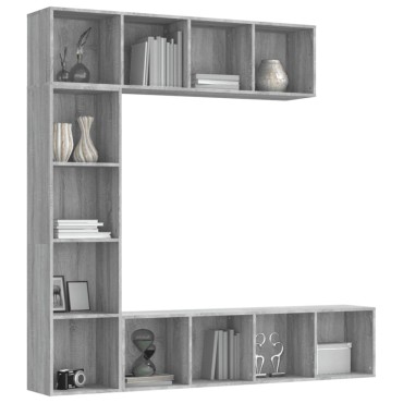 vidaXL Σετ Επίπλων Τηλ. / Βιβλιοθήκης 3 τεμ. 180x30x180cm Γκρι Sonoma