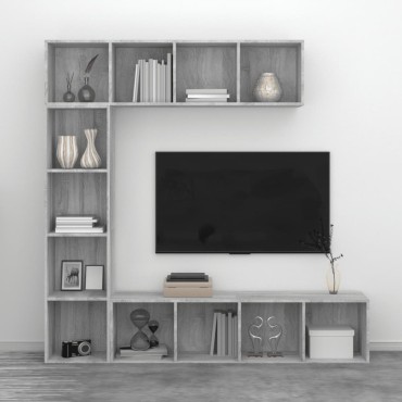 vidaXL Σετ Επίπλων Τηλ. / Βιβλιοθήκης 3 τεμ. 180x30x180cm Γκρι Sonoma