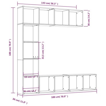 vidaXL Σετ Επίπλων Τηλ. / Βιβλιοθήκης 3 τεμ. 180x30x180cm Γκρι Sonoma