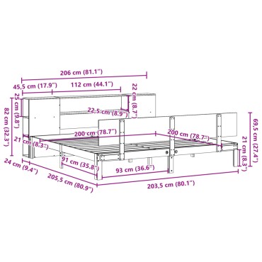 vidaXL Κρεβάτι Βιβλιοθήκη Χωρίς Στρώμα 200x200 εκ Μασίφ Ξύλο Πεύκου