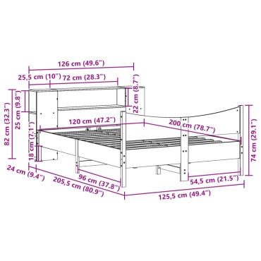 vidaXL Σκελετός Κρεβ. Χωρίς Στρώμα Λευκό 120x200 εκ Μασίφ Πεύκο
