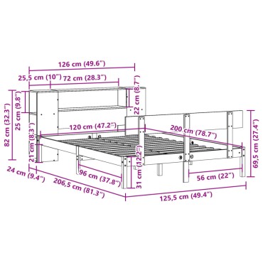 vidaXL Κρεβάτι Βιβλιοθήκη Χωρίς Στρώμα 120x200 εκ Μασίφ Ξύλο Πεύκο
