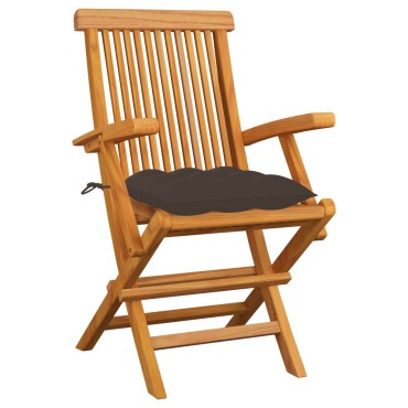 vidaXL Καρέκλες Κήπου 3 τεμ. από Μασίφ Ξύλο Teak με Taupe Μαξιλάρια 55x60x89cm