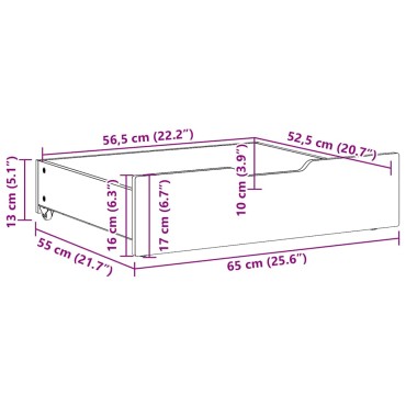 vidaXL Συρτάρια Κρεβατιού με Ροδάκια 2 τεμ. 65x55x17 εκ. Μασίφ Πεύκο