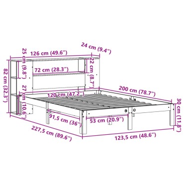 vidaXL Κρεβάτι Βιβλιοθήκη Χωρίς Στρώμα 120x200 εκ Μασίφ Ξύλο Πεύκο