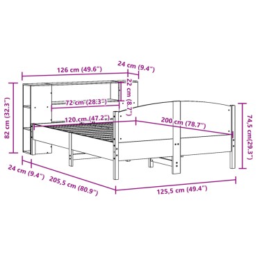 vidaXL Κρεβάτι Βιβλιοθήκη Χωρίς Στρώμα 120x200 εκ Μασίφ Ξύλο Πεύκο