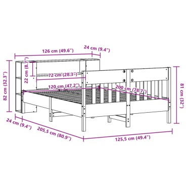 vidaXL Κρεβάτι Βιβλιοθήκη Χωρίς Στρώμα 120x200 εκ Μασίφ Ξύλο Πεύκο