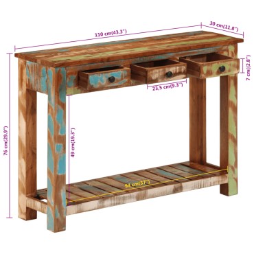 vidaXL Τραπέζι Κονσόλα 110x30x76cm από Μασίφ Ανακυκλωμένο Ξύλο 1 τεμ.