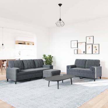 vidaXL Σετ Σαλονιού 3 τεμ. Σκ. Γκρι Βελούδινο με Μαξιλάρια/Στηρίγματα 137x77x80cm  Διθέσιος Τριθέσιος