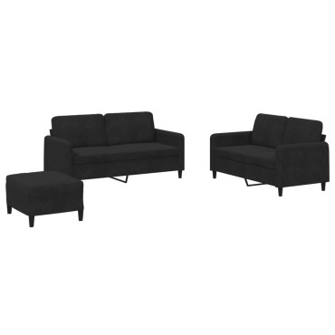 vidaXL Σετ Σαλονιού 3 τεμ. Μαύρο Βελούδινο 138x77x80cm  Διθέσιος