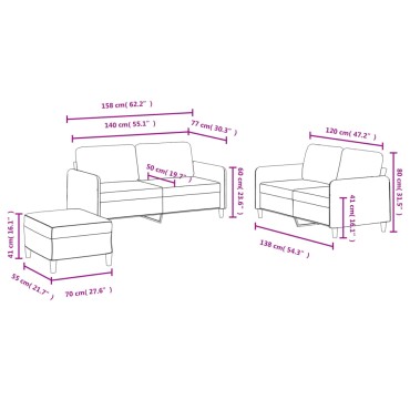 vidaXL Σετ Σαλονιού 3 τεμ. Μαύρο Βελούδινο 138x77x80cm  Διθέσιος
