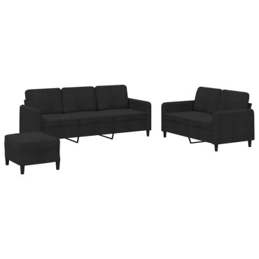 vidaXL Σετ Σαλονιού 3 τεμ. Μαύρο Βελούδινο 138x77x80cm  Διθέσιος Τριθέσιος