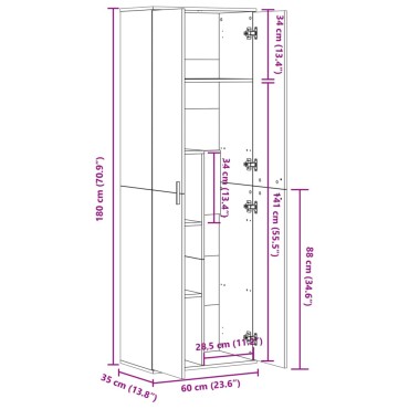 vidaXL Ντουλάπα Μαύρη 60x35x180cm από Επεξ. Ξύλο 1 τεμ.