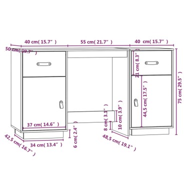 vidaXL Ντουλάπι Γραφείου 135x50x75cm από Μασίφ Ξύλο Πεύκου 1 τεμ.