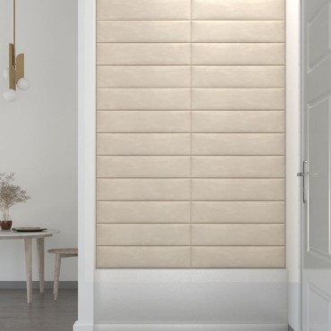 vidaXL Πάνελ Τοίχου 12 τεμ. Κρέμα 60x15 εκ. 1,08 μ² Βελούδινα