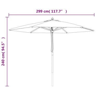 vidaXL Ομπρέλα Κήπου με Ξύλινο Ιστό Αζούρ Μπλε 299 x 240 εκ.
