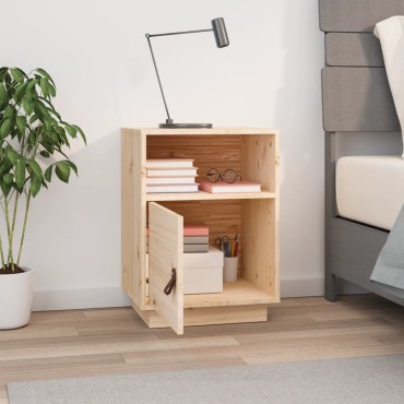 vidaXL Κομοδίνο Λευκό 40x34x55cm από Μασίφ Ξύλο Πεύκου 1 τεμ.