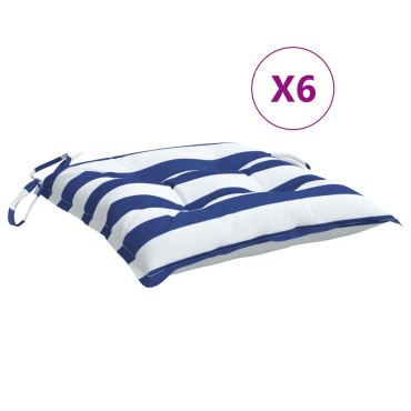 vidaXL Μαξιλάρια Καρέκλας 6 τεμ. Μπλε/Λευκό Ριγέ 40x40x7cm Υφασμάτινα