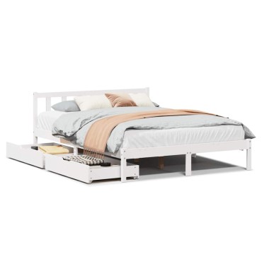 vidaXL Σκελετός Κρεβ. Χωρίς Στρώμα Λευκό 140x190cm Μασίφ Πεύκο 1 τεμ. - Μονό