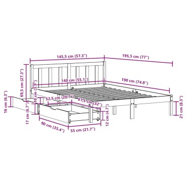 vidaXL Σκελετός Κρεβ. Χωρίς Στρώμα Λευκό 140x190cm Μασίφ Πεύκο 1 τεμ. - Μονό