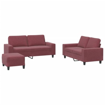 vidaXL Σετ Σαλονιού 3 τεμ. μπορντό Υφασμάτινο 154x77x80cm  Διθέσιος