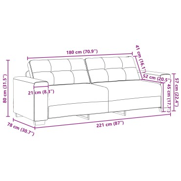 vidaXL Καναπές 3 Θέσεων Καφέ Συνθετική Δέρμα 221x78x80cm