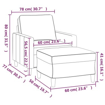 vidaXL Πολυθρόνα Μαύρη Βελούδινη με Υποπόδιο 78x77x80cm 1 τεμ. Γωνιακός