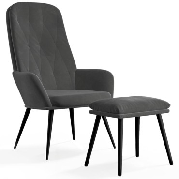 vidaXL Πολυθρόνα Relax με Υποπόδιο Σκούρο Γκρι Βελούδινη 70x77x98cm 1 τεμ.