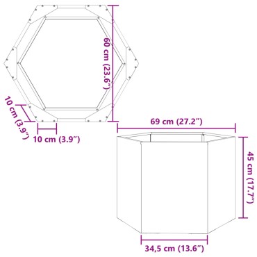 vidaXL Ζαρντινιέρα Κήπου Εξάγωνη 69x60x45 εκ. Γαλβανισμένο Χάλυβα