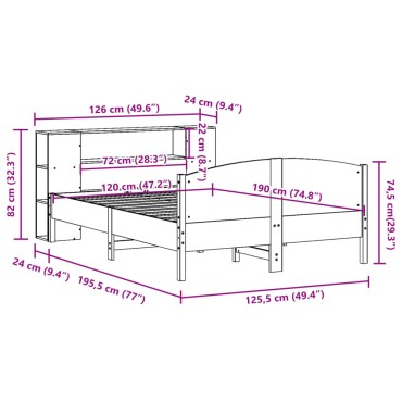 vidaXL Κρεβάτι Βιβλιοθήκη Χωρίς Στρώμα 120x190 εκ Μασίφ Ξύλο Πεύκου