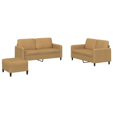 vidaXL Σαλόνι Σετ 3 τεμ. Καφέ από Βελούδο 138x77x80cm  Διθέσιος