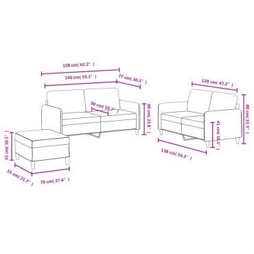 vidaXL Σαλόνι Σετ 3 τεμ. Καφέ από Βελούδο 138x77x80cm  Διθέσιος
