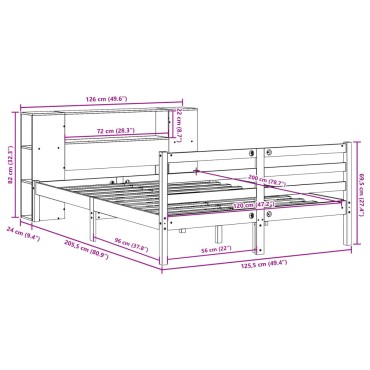 vidaXL Κρεβάτι Βιβλιοθήκη Χωρίς Στρώμα 120x200 εκ Μασίφ Ξύλο Πεύκο