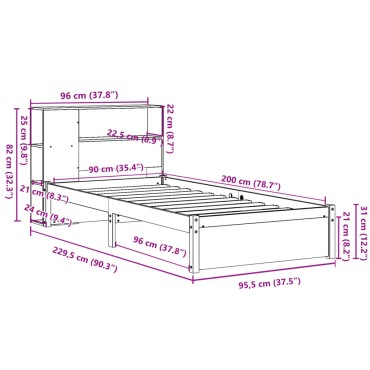 vidaXL Κρεβάτι Βιβλιοθήκη Χωρίς Στρώμα 90x200 εκ Μασίφ Ξύλο Πεύκου