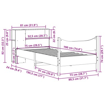 vidaXL Σκελετός Κρεβατιού Χωρίς Στρώμα 75x190 εκ Μασίφ Ξύλο Πεύκου