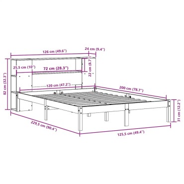 vidaXL Κρεβάτι Βιβλιοθήκη Χωρίς Στρώμα 120x200 εκ Μασίφ Ξύλο Πεύκο