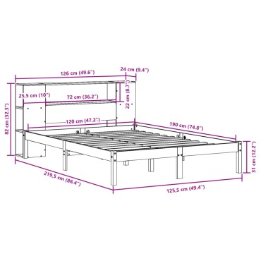 vidaXL Κρεβάτι Βιβλιοθήκη Χωρίς Στρώμα 120x190cm Μασίφ Ξύλο Πεύκου 1 τεμ. - Μονό