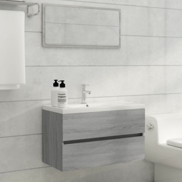 vidaXL Ντουλάπι Νιπτήρα Γκρι Sonoma 80x38,5x45cm Επεξεργασμένο Ξύλο 1 τεμ.