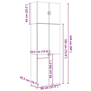 vidaXL Ντουλάπι Μαύρο 80x42,5x249cm από Επεξεργασμένο Ξύλο 1 τεμ.