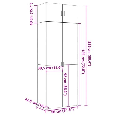 vidaXL Ραφιέρα με Ντουλάπια Καφέ Δρυς 80x42,5x225cm από Επεξ. Ξύλο 1 τεμ.
