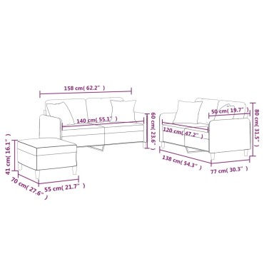 vidaXL Σετ Σαλονιού 3 τεμ. Taupe από Ύφασμα 70x55x41cm  Διθέσιος