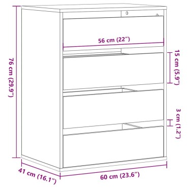 vidaXL Συρταριέρα Γωνιακή Αρτισιανή Δρυς 60x41x76cm Επεξεργ. Ξύλο 1 τεμ.