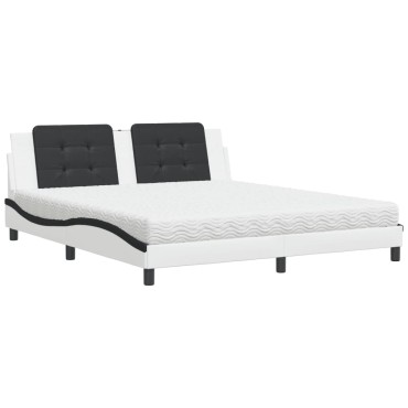 vidaXL Κρεβάτι με Στρώμα Μαύρο/Λευκό 180x200 εκ. από Συνθετικό Δέρμα