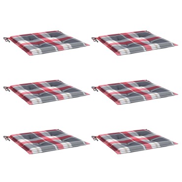 vidaXL Μαξιλάρια Καρέκλας 6τεμ Κόκκινο Καρό 40x40x3εκ. Ύφασμα Oxford