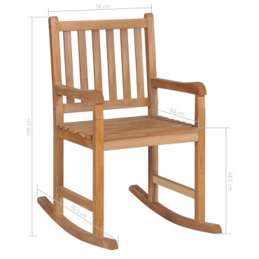 vidaXL Πολυθρόνα Κουνιστή από Μασίφ Ξύλο Teak με Κόκκινο Καρό Μαξιλάρι 58x92,5x106cm 1 τεμ.