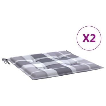 vidaXL Μαξιλάρια Καρέκλας 2τεμ Γκρι Καρό 50x50x3cm Ύφασμα Oxford