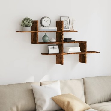 vidaXL Ραφιέρα Τοίχου Καπνιστή Δρυς 124,5x18x60,5cm Επεξεργασμένο Ξύλο 1 τεμ.